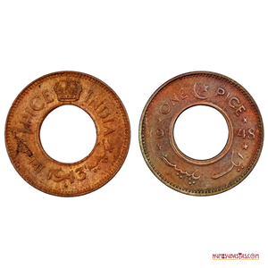PAR DE MONEDAS DE 1 PICE: 1943 DE LA INDIA Y 1948 DE PAQUISTÁN