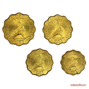 BELLO SET DE MONEDAS FESTONEADAS DE PARAGUAY 1953, 50, 25, 15 Y 10 CÉNTIMOS EN ALTO GRADO