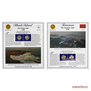 ¼$ DE RHODE ISLAND Y TENNESSEE EN PRESENTACIÓN CON ESTAMPILLAS, CECAS FILADELFIA Y DENVER