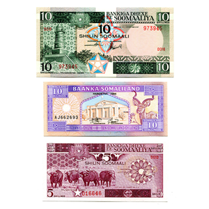 LOTE CON 3 BILLETES SOMALÍES EN ALTO GRADO Y CON BELLOS DISEÑOS