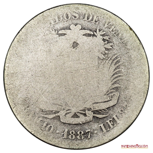 MONEDA DE PLATA DE 2 BOLÍVARES DEL AÑO 1887