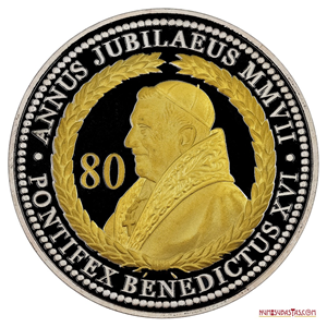 HERMOSA MEDALLA DE PLATA SOBREDORADA PROOF DE LOS 80 AÑOS DEL PAPA BENEDICTO XVI 2007