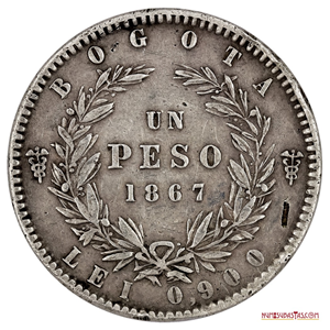 GRAN MONEDA DE PLATA DE 1 PESO COLOMBIANO DEL AÑO 1867