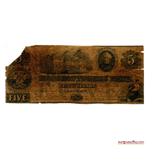 BILLETE DE 5$ DE MECHANICS BANK DE BROOKLYN EMITIDO EN EL AÑO 1859