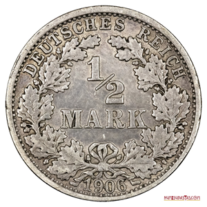 ½ MARK IMPERIAL ALEMÁN ACUÑADO EN PLATA CON LA FECHA 1906 F