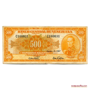 CANARIO O BILLETE DE 500BS DE AGOSTO-8-1967 SERIE C6