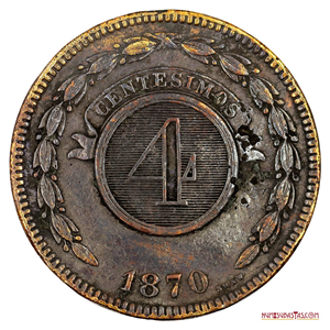 MONEDA DE 4 CENTÉSIMOS DE PARAGUAY DEL AÑO 1870