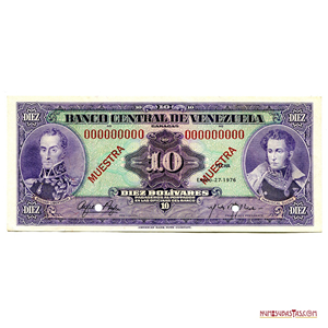 MUESTRA DEL BILLETE DE 10 BOLÍVARES DE ENERO-27-1976