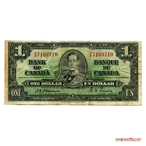 BILLETE DE 1$ DE CANADÁ DE 1937 CON EL BUSTO DE JORGE VI