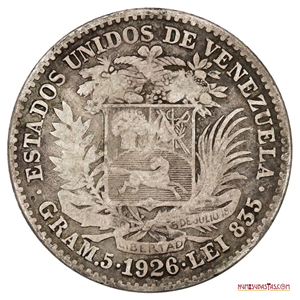 BOLÍVAR DE PLATA ACUÑADO EN EL AÑO 1926