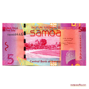 BILLETE DE 5 TALA DE SAMOA AÑO 2008 CON GRAN DISEÑO ROSADO