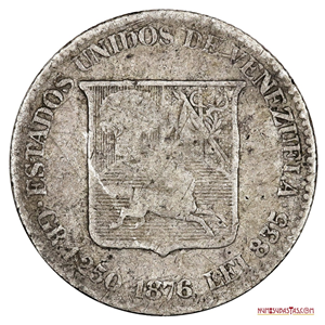 1/20 DE VENEZOLANO O MEDIO DE PLATA DEL AÑO 1876, VARIANTE A LATINA