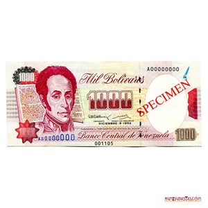 SPECIMEN DE 1.000BS DE DICIEMBRE-8-1992