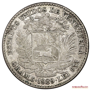 BOLÍVAR DE PLATA DEL AÑO 1929 EN BUEN GRADO DE CONSERVACIÓN