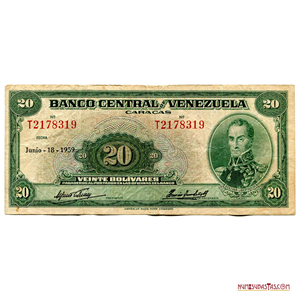 BILLETE DE 20BS DE JUNIO-18-1959, SERIE T7