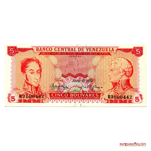 BILLETE DE 5BS DE ABRIL-11-1972 SERIE R7 EN ALTO GRADO DE CONSERVACIÓN