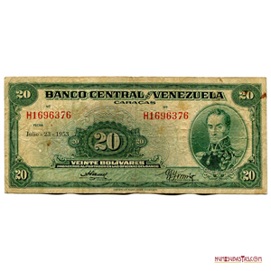 BILLETE DE 20BS DE JULIO-23-1953, SERIE H7
