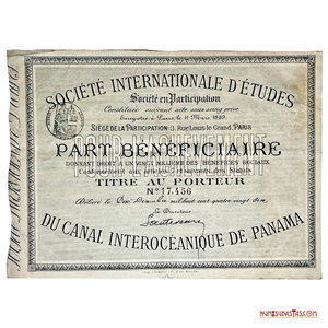PERIODO FRANCÉS DE LAS OBRAS PARA EL CANAL DE PANAMÁ, TÍTULO AL PORTADOR, PARTE
DE BENEFICIARIO, 1889