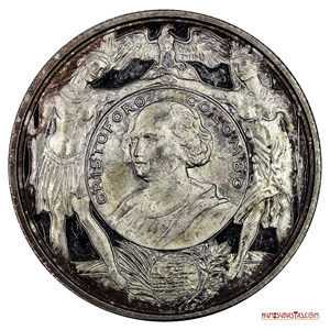 1/2 ONZA GENOVESA DE PLATA PURA, CRISTOBAL COLÓN