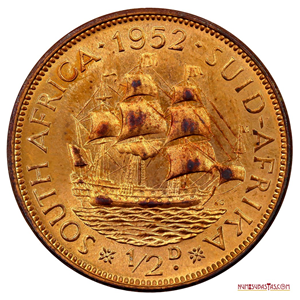 HERMOSO 1/2 PENIQUE DE SUDÁFRICA PROOF DEL AÑO 1952