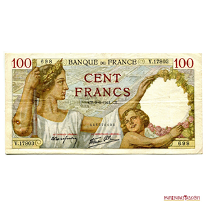 IMPONENTE BILLETE DE 100 FRANCOS FRANCESES DEL AÑO 1941