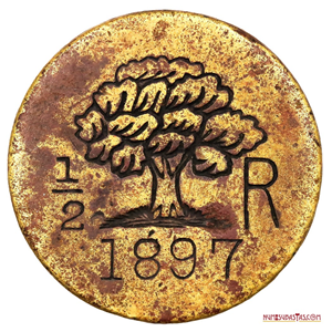 RARO 1/2 REAL DE LA HACIENDA SANTA EFIGENIA DE GERMÁN PÉREZ, 1897
