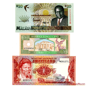 LOTE DE 3 BILLETES AFRICANOS CON HERMOSOS DISEÑOS Y EN ALTO GRADO