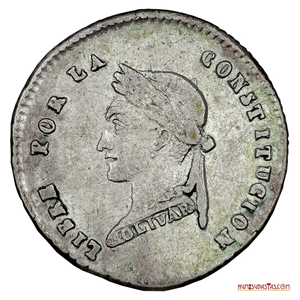 1/2 SOL DE PLATA DE 1855 MJ, CON EL BUSTO DEL LIBERTADOR