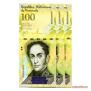 TRIO CONSECUTIVO DE 100BSF 2017 SERIAL BAJO A00000336 – 337 - 338