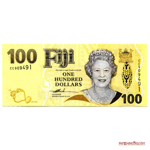 HERMOSO BILLETE HÍBRIDO DE 100$ DE FIJI CON EL BUSTO DE ELIZABETH II