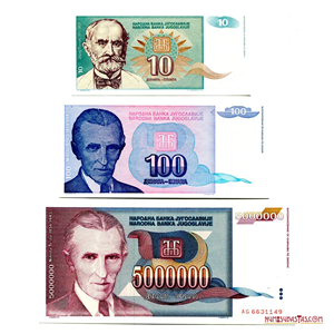SET DE TRES BILLETES DE YUGOSLAVIA 1993-1994 EN ALTO GRADO