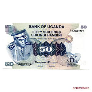 BILLETE DE 50 SHILINGI DE UGANDA CON EL BUSTO DE IDI AMIN AÑO 1973