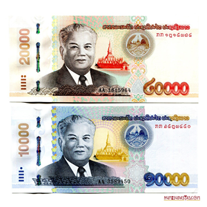 SET CON LOS BILLETES DE 20.000 Y 10.000 KIP DE LAOS DEL 2020 EN ALTO GRADO DE CONSERVACIÓN
