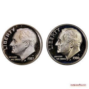 PAR DE DIMES PROOF FONDO ESPEJO 1983 S Y 1986 S