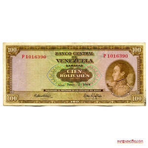 BILLETE DE 100BS DE JUNIO-2-1964 SERIE P7, DIFÍCIL
