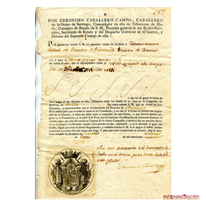 DOCUMENTO FIRMADO POR CAP GRAL DE VENEZUELA JUAN DE GUILLELMI Y ANDRADA-VANDERWILDE, 1790