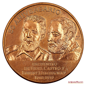 GRAN PIEZA DE 1 PESO ENCUENTRO ENTRE FIDEL CASTRO Y HEMINGWAY
