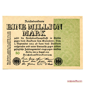 BILLETE INFLACIONARIO DE 1.000.000 DE MARCOS DEL AÑO 1923 EN ALTO GRADO DE CONSERVACIÓN