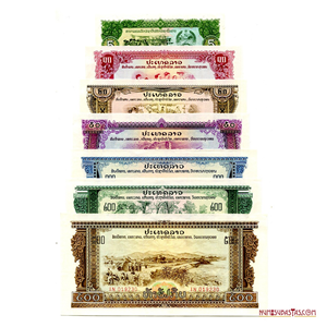 ESPECTACULAR SET DE 7 BILLETES DE LAOS 1968-1979 EN ALTO GRADO DE CONSERVACIÓN