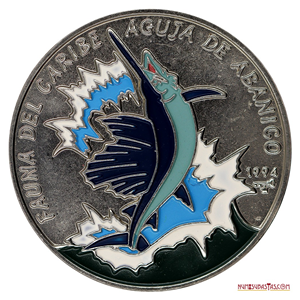MONEDA MULTICOLOR DE 1 PESO CUBANO DE 1994 “AGUJA DE ABANICO”