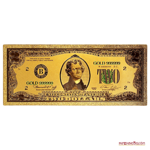 RÉPLICA EN ORO DEL BILLETE DE 2 DÓLARES DE 1976 CONMEMORATIVO