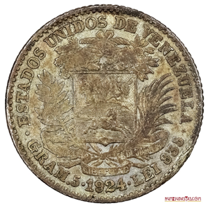 MONEDA DE 1 BOLVAR DE PLATA DE 1924