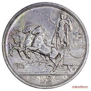 HERMOSA MONEDA DE 2 LIRAS ITALIANAS DE PLATA DEL AÑO 1916