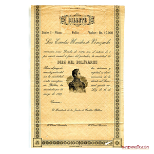 BILLETE DE DEUDA POR 10.000 BOLÍVARES DE 1899