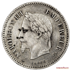 MONEDA DE PLATA DE 20 CENTIMES 1867 A DEL EMPERADOR NAPOLEÓN III