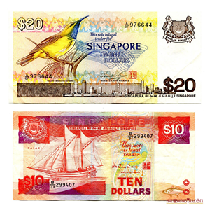 BILLETES DE 20$ Y 10$ DE SINGAPUR, ESCASOS