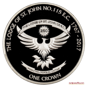 1CROWN CONMEMORATIVA DE LOS 250AÑOS DE LA LOGIA OF ST JOHN NO115 1767-2017