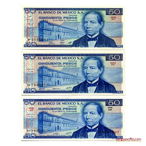 BILLETES DE 50 PESOS MEXICANOS DE 1981, 1978 Y 1976 