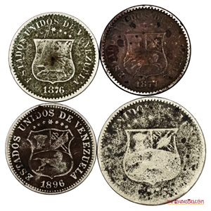 LOTE DE 3 PUYAS Y 1 LOCHA ACUÑADAS ENTRE 1876 Y 1896