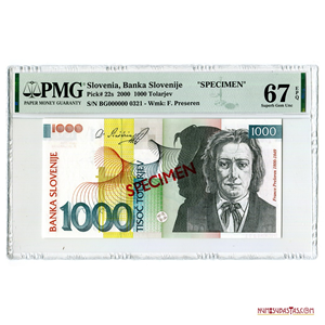 SPECIMEN DE 1.000 TOLARJEV DE ESLOVENIA, 2004. ÚNICO CERTIFICADO. PMG GEM UNC 67 EPQ